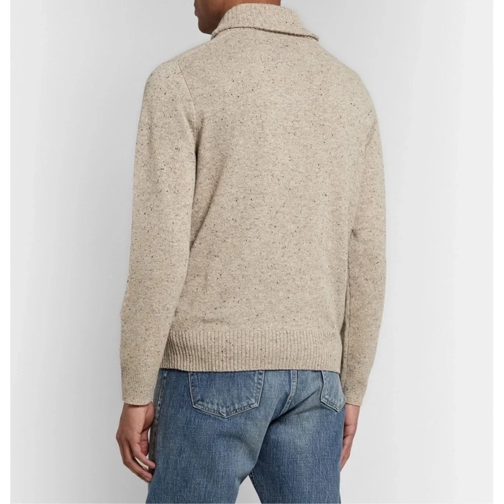 J.‎ Crew Shawl Collar Merino Wool Blend Sweater Mens XL Beige Button Neck Knit